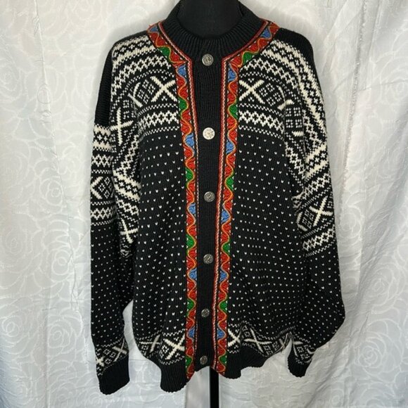 NORDSTRIKK  multi colored 100% Wool cardigan sweater. Unisex Men’s L Women’s  XL - Picture 1 of 10